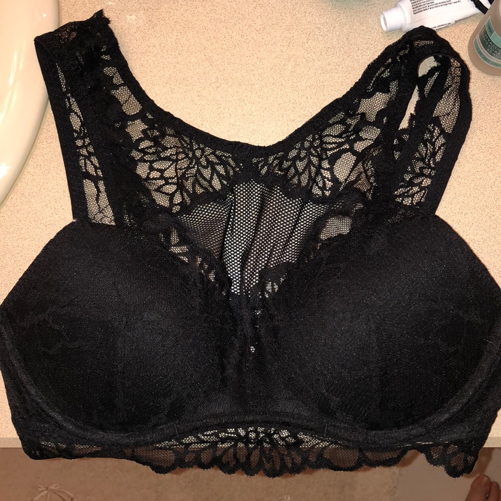 PINK VS black lace bralette